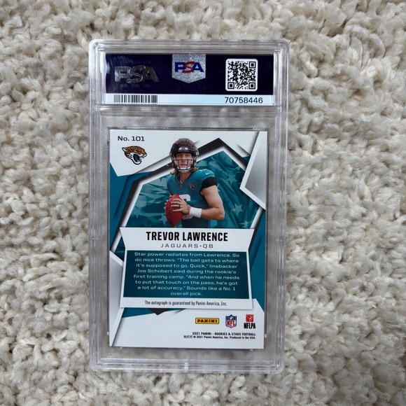 2021 Panini Rookies & Stars Trevor Lawrence 13/35 True Blue Auto PSA 10 #101 - Picture 5 of 5